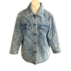 Vigoss Women's Acid Washed Denim Quilted Barn Chore Jacket Size Large